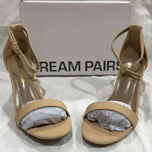 NIB DREAM PAIRS Womens Low-Chunk Low Heel Pump Sandal Bridesmaid Sz 8W Nude -Tan